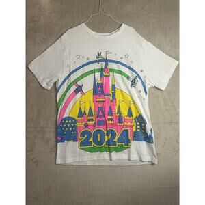 Disney World Parks Men’s XL‎ 2024 Bright Neon Cinderella’s Castle Shirt